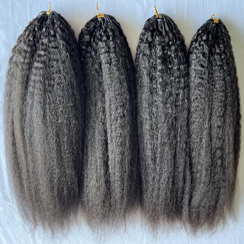 Kinky Straight Feather Crochet Human Hair Extension Yaki Wave Pre Separated Knotless Crochet Hair Micro Bundles With Loop For Reusable Boho Braids 18Inch 60g 50Strands