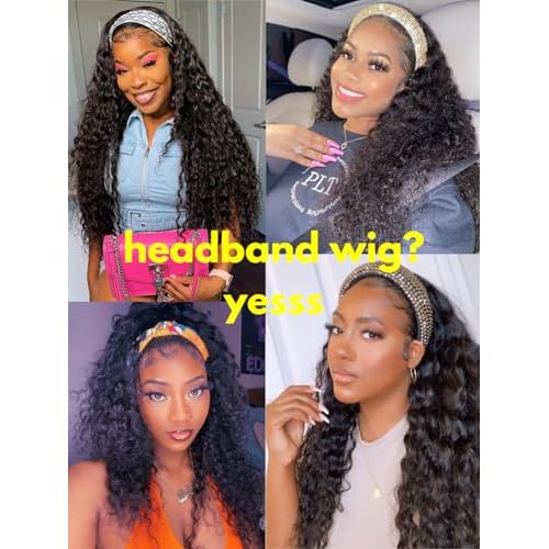 Water Wave Headband Wig Human Hair 220 Density Upgrade Curly Drawstring Headband Wigs Human Hair Wear and Go Glueless Wigs for Black Women 22inch None Lace Front Wigs Natural Color