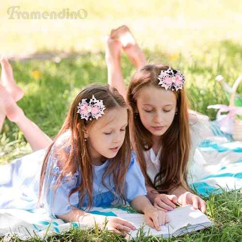 Framendino, 2 Pack Pink Cow Print Hair Bow Clips Bows Grosgrain Ribbon Alligator Moo Bowknot Barrettes Pins for Accessories