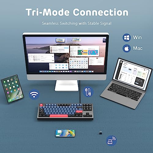 AKC087 Wireless Mechanical Keyboard, 87 Keys Compact TKL Gaming Keyboard, BT5.0/2.4G/Wired 75% Keyboard, RGB Hot Swappable Mechanical Keyboard OEM Profile Yellow Switch for Windows Mac Laptop