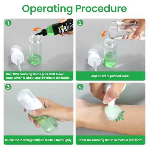 Ultra Concentrated Green Tattoo Soap 4OZ with Foaming Bottle 120ml, Tattoo Soap Tattoo Supplies for Tattoos Piercings, Clean Skin Equipment