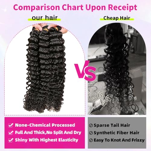 Brazilian Human Hair Deep Wave 3 Bundles 16 18 20 Human Hair 12A Grade 100% Unprocessed Virgin Remy Deep Curly Wave Extensions Weave Natural Black Color for Black Women