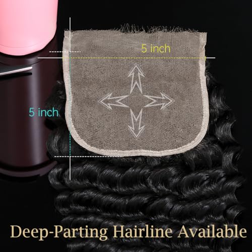 Knots Bleached CindiRiver 5x5 HD Lace Closure Deep Wave Virgin Human Hair With Invisible Real HD Lace, Natural Hairline, Skinlike Lace Frontal Closure Only