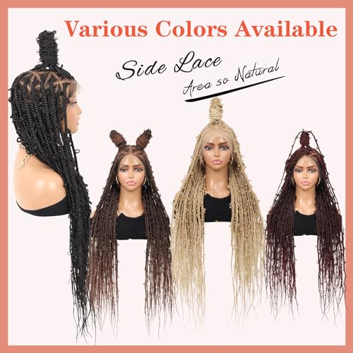 Lexqui 36" 360¡Æ HD Full Lace Braided Wigs for Women Knotless Butterfly Box Braid Wig with Baby Hair Free Parting Synthetic Hair Lace Front Braid Wig Long Braided Lace Front Wigs Black