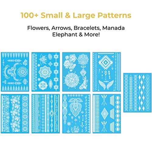 White Lace Temporary Tattoos for Women Teens Girls - 9 Sheets White Lace Fake Stickers - Bride Wedding Cool Tattoo Designs Jewelry Tattoos - 100+ White Flash Realistic Waterproof Transfer