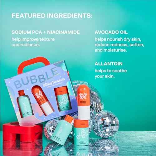 Bubble Skincare Silky Season 3-Step Hydrating Skin Care Set - Travel Size Skincare for Dry Skin - Soft Launch Cream Cleanser, Bounce Back Hydrating Toner Spray & Slam Dunk Moisturizer (3 Count)