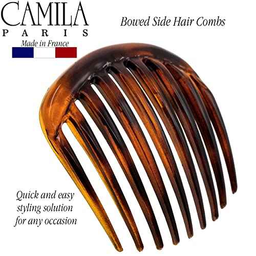 Camila Paris CP2431 French Hair Side Comb Small Rounded Tortoise Shell, French Twist Hair Combs, Strong Hold Hair Clips for Women Bun Chignon, No Slip Styling Girls Hair Accessories Made in France