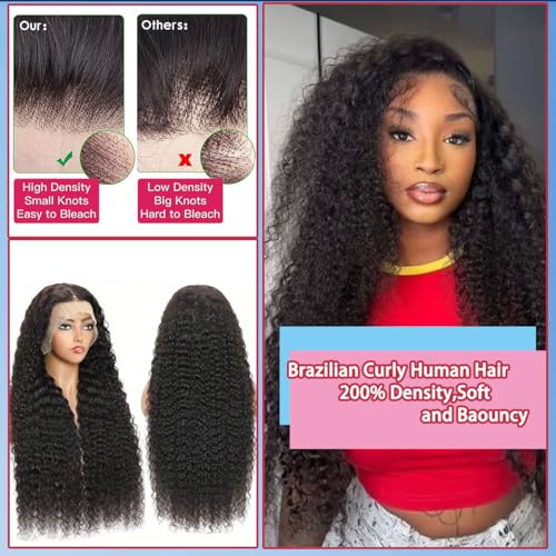 BIANFA 13x6 Natural Black Deep Wave Lace Front Wigs Human Hair 220% Density Curly HD Transparent Lace Frontal Glueless Wigs for Women 18Inch