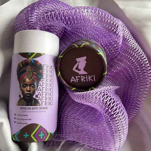 AFRIKI African Net Sponge ? Exfoliating Body Scrubber, Black Owned & Rooted in Africa, All Skin Types | 45 in Long (Lilac)