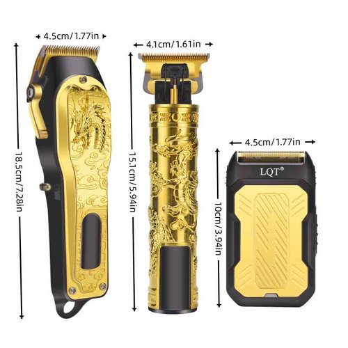 LQT Professional 3-in-1 Haircut and Shaving Set, Gold Design LED Display 17 Accessories + Travel Storage Box, Equipped with Large Capacity Battery, Holiday Gift, Men's Gift