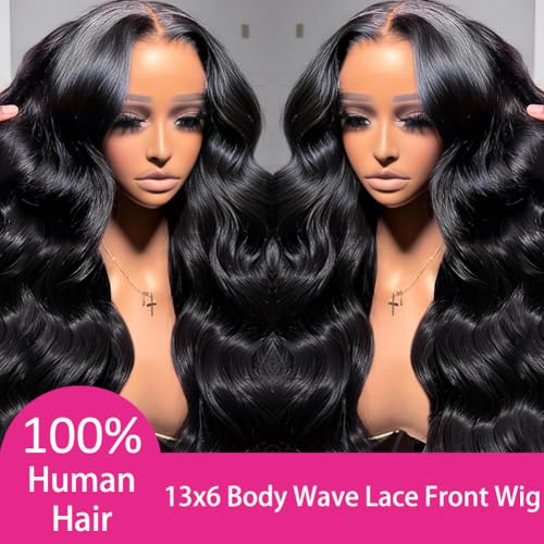 13x6 Pre Plucked Lace Frontal Body Wave Wig, Human Hair, 28 Inch, 210% Density, HD Lace, Glueless, Wear and Go