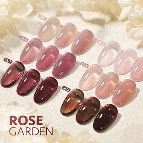 GAOY Rose Garden Jelly Gel Nail Polish of 6 Transparent Nude Red Pink Brown Colors Sheer Gel Polish Kit for Salon Manicure and Nail Art DIY at Home