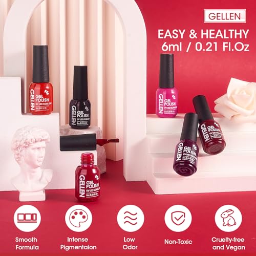 GELLEN Gel Nail Polish, Burgundy Dark Red Purple Gel Polish Set 6 Colors, Non Toxic No Wipe Soak Off UV Light Gel For Women Girls Manicure Home Salon Trendy Nail Gifts Valentine Day Christmas