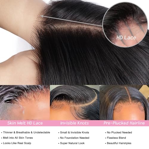 Body Wave HD Lace Front Wigs Human Hair Pre Plucked 24 Inch 180% Density 13x6 Glueless Frontal Wigs Human Hair Lace Front Wigs for Black Women Human Hair Natural Black