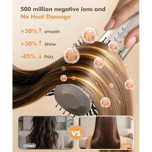 6-in-1 Hair Dryer Brush, Hair Styler with Automatic Curlers, 150,000 RPM High-Speed Negative Ionic Hair Dryer Fast Drying, Blow Dryer Brush for Curling/Volumizing/Straightening with Travel Bag, Gold