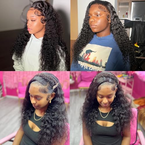 13x6 Deep Wave Lace Front Wigs Human Hair Pre Plucked 180% Density 13x6 HD Lace Frontal Deep Curly Lace Front Wigs for Women Curly Human Hair Wig Glueless Deep Wave Frontal Wigs with Baby Hair 22Inch