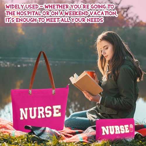 2 Pcs Tote Bag Gift for Teacher Nurse Dance Preppy Makeup Bag Cosmetic Women Chenille Letter School party