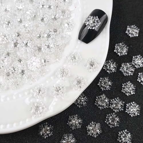 100 Pcs Christmas Nail Charms Snowflake Nail Art Charms with Rhinestones Designs White Transparent Snowflake Nail Supplies for Acrylic Nails Xmas Nail Decoration for Women DIY Manicure Accessories