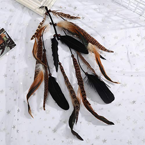 Molans Hippie Feather Hair Extension Headband (Black + Pheasant Feather) - Festival Headdress - Women & Girls