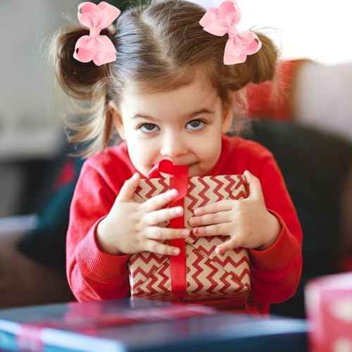 12 PCS 3" Pink Hair Bows for Girls, Grosgrain Ribbon Solid Color Hair Bows for Teen Toddler Little Girls