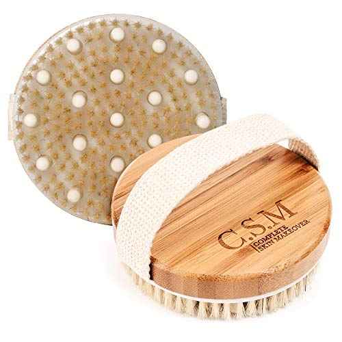 CSM Dry Brushing Body Brush for Lymphatic Drainage - Natural Boar Bristle Exfoliating Brush Set with Face Brush for Cellulite, Circulation & Glowing Skin