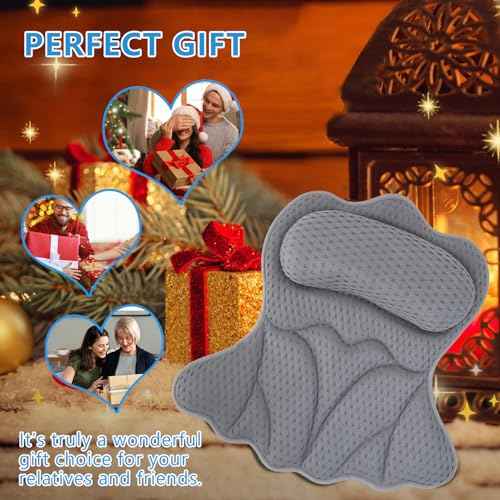 REEZEIVI Bath Pillows for Tub,Bath Pillow with 6 Non-Slip Suction Cups,Soft 4D Mesh Fabric,Bathtub Pillows for Tub Neck and Back Support,Extra Thick Luxury Bathtub Pillows,Grey