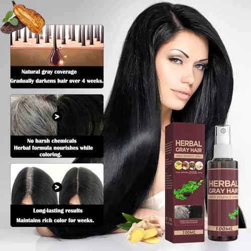 Herbal Gray Hair Spray, Hair Darkening Conditioner Spray, Herbal Hair Coloring Spray, Hair Darkening Conditioner, Reverse Grey Hair,Hair Coloring Essence for 4 Weeks Gradual Results (1-pcs)