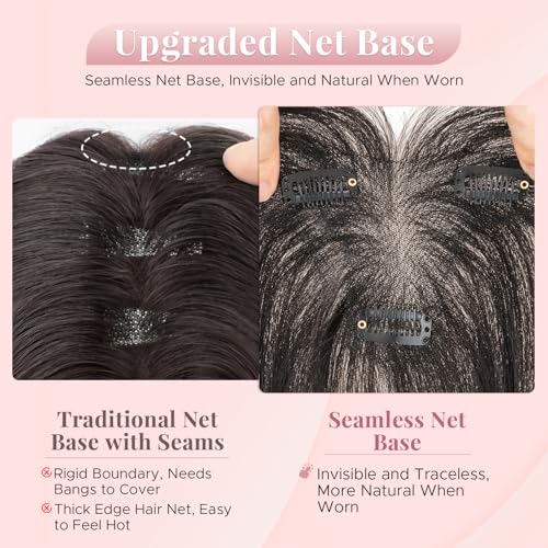 Women's Clip In Human Hair Topper, with 360¡Æ 3D Cover Air Bangs - for Thinning Hair, Straight, 11 Inch, Light Brown, 9x12 CM Upgraded Seamless Silk Base, Lightweight, Breathable