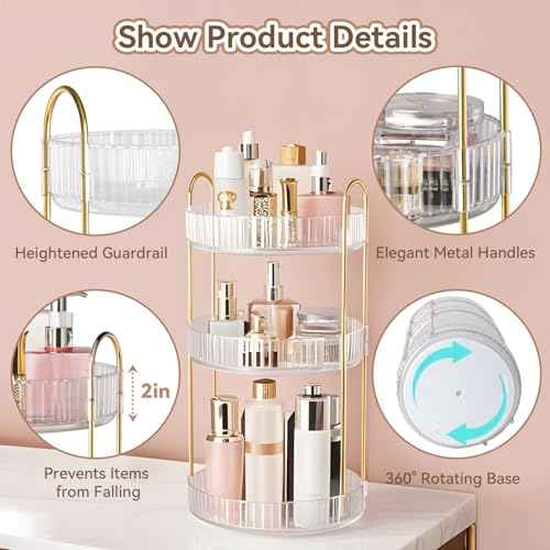 360¡Æ Rotating Makeup Organizer for Vanity, 3 Tier Perfume Organizers Skincare Organizers and Storage for Bathroom Countertop, Spinning Cosmetic Organizer for Bedroom Dresser Counter, Clear