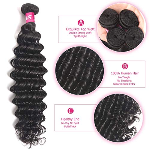 Odir Deep Wave Human Hair Bundles 18 20 22 Unprocessed 9A Brazilian Deep Curly Wave Virgin Hair 3 Bundles 300g Remy Hair Extensions Natural Color