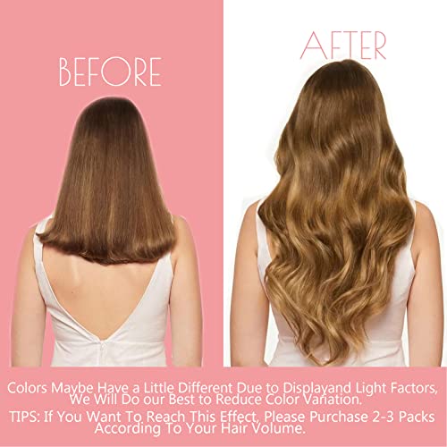 Loxxy Seamless Extensions Clip in Human Hair 20inch 110G 7Pcs Chocolate Brown to Caramel Blonde With Brown Roots Thick Blonde Natural Remy Real Hair Extensions Clip in Human Hair Invisible Tape Weft