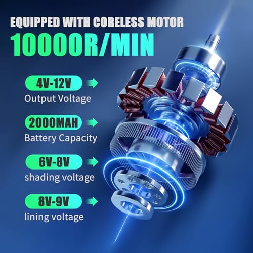 Wireless Tattoo Machine Kit, Rechargeable Rotary Tattoo Pen Kit with OLED Display 2000mah Batteries for Long-Time Tattoo Work, 12W Coreless Motor for Professional and Beginners