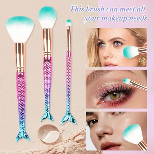 6 Piece Mermaid Makeup Brush Set Cute Girl Makeup Brush Set Beauty Makeup Tools Female Beauty Concealer Cream Brush, Suitable for Girls, Teenagers and Children Gifts (Colour1)