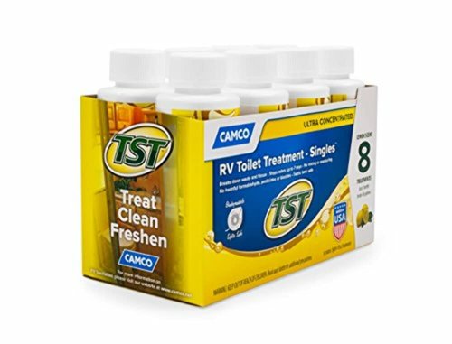 Camco TST MAX RV Toilet Treatment - Formaldehyde Free - Breaks Down Waste And Tissue - Septic Tank Safe - Treats up to 8 - 40 Gallon Holding Tanks -Lemon Scent, (8) 4 oz Bottles (41571)