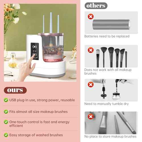 3 IN 1 Electric Makeup Brush Cleaner Machine With Makeup Brush Dryer-Holder-Portable Automatic USB Cosmetic Brushes Cleaner Tool for All Size Beauty Makeup Brush Set,Contour, Eyeshadow, Blush Brush