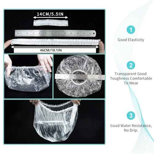 Disposable Shower Caps 100 Pcs - Multi-Purpose Thickening Elastic Bath Cap Plastic Waterproof Clear Shower Caps Bath Shower Hair Caps Women Spa,Home Use, Hotel and Hair Salon, Portable Travel(18.1")