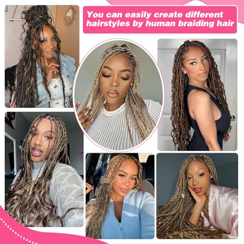 Body Wave Curly 4/27 Human Braiding Hair 100g One Bundle/Pack Bulk Human Hair for Braiding No Weft Human Hair for Boho Braids (24 inch, Body Wave 4/27)