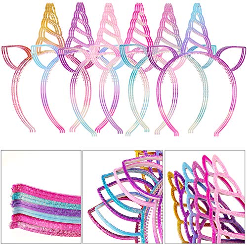 18 Pcs Unicorn Cat Ear Headband Party Favors for Girls Adult Cosplay Rainbow Glitter Plastic Christmas Hair Hoop