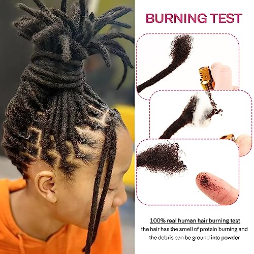 100% Loc Extensions Human Hair, 4Inch 0.8cm 60 Strands Handmade Dreadlock Extensions for Men Women Kids (#Natural Black)
