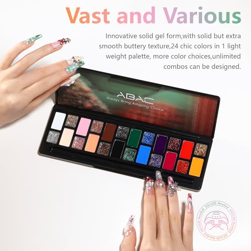 ABAC 24 Color Solid Gel Nail Polish,Ombre Gel Nail Polish,Pat Paint Nail Gel- Hema-Free No-Spill Formula w/Pro Brush Christmas NYE Party Nails,DIY Gift Set Clump-Free Shimmer