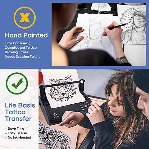 LifeBasis Tattoo Transfer Stencil Printer Tattoo Thermal Copier with 30PCS Stencil Transfer Paper Thermal Tattooing Printer Machine for Tattoo Artists & Beginners, Black