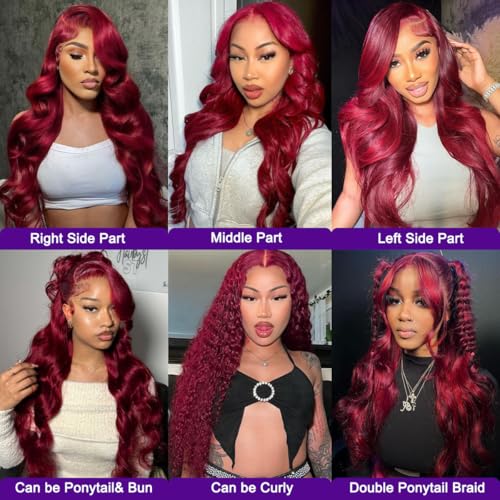 99J Burgundy Lace Front Wigs Human Hair Body Wave 13x6 HD Transparent Lace Front Wigs Human Hair Pre Plucked with Baby 99j Red Wine Glueless Human Hair Wigs for Women 26 Inch
