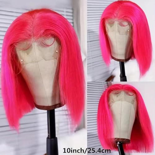Pink Bob Wigs 13x4 HD Lace 100% Human Hair Front Wig Brazilian Unprocessed Virgin Human Hair Wigs Pre Plucked Natural Hairline Transparent Lace Pink Front Bob for Women (14")