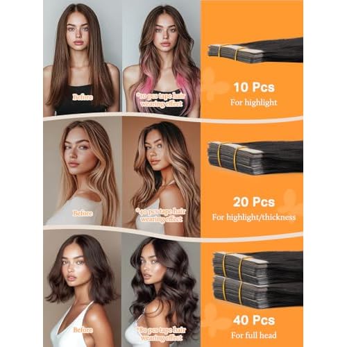 DOORES Human Hair Extensions Tape in, Dark Brown 100g 20 Inch 40pcs, Tape in Hair Extensions Real Hair Straight Natural Hair Skin Weft Hair Extensions