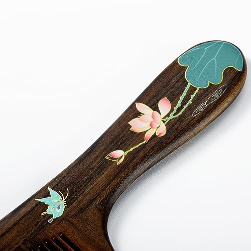TAN MUJIANG Hair Comb Natural Wood Anti-static (Butterfly & Lotus)
