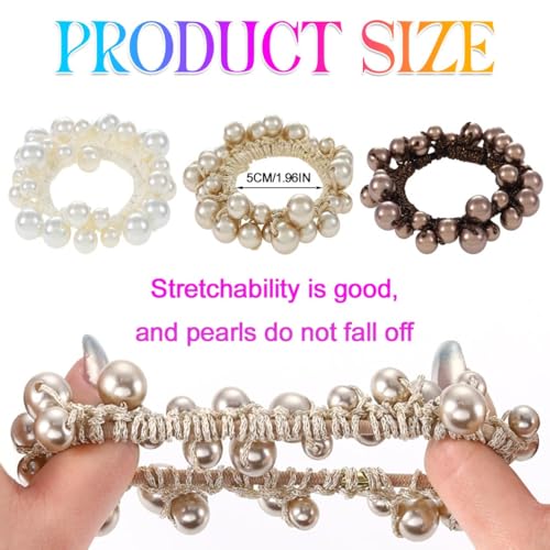 Fashey Pearl Hair Ties Beaded Ponytail Holder Fancy Scrunchies Decorative Hair Accessories for Women