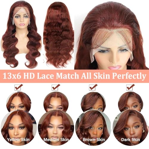 13x6 Reddish Brown Lace Front Wigs Human Hair HD Lace Front Wigs 180 Density Body Wave Frontal Wigs Human Hair with Baby Hair Colored Glueless Wigs 16 Inch