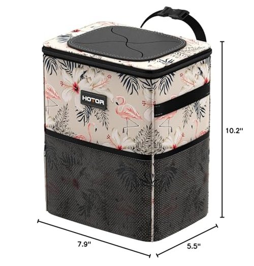 HOTOR Car Trash Can with Lid and Storage Pockets - 100% Leak-Proof Organizer, Waterproof Garbage Can, Multipurpose Trash Bin for Car, 2 Gallons, Flamingo