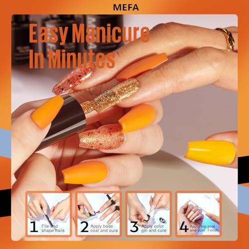 MEFA Fall Gel Nail Polish Set, 23 Colors Brown Orange Nail Polish Set Gold Glitter Yellow Nail Polish Soak Off Red Shimmer Gel Nail Gifts for Women Girl DIY Salon Home Manicure
