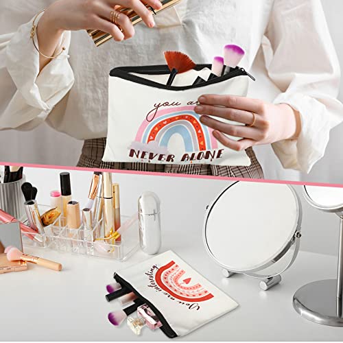 Mumufy 50 Pcs Rainbow Cosmetic Bags for Women Bulk Inspirational Makeup Bags Gift with Zipper Motivational Quotes Travel Canvas Waterproof Pouch for Women Teacher Christmas Party Supplies